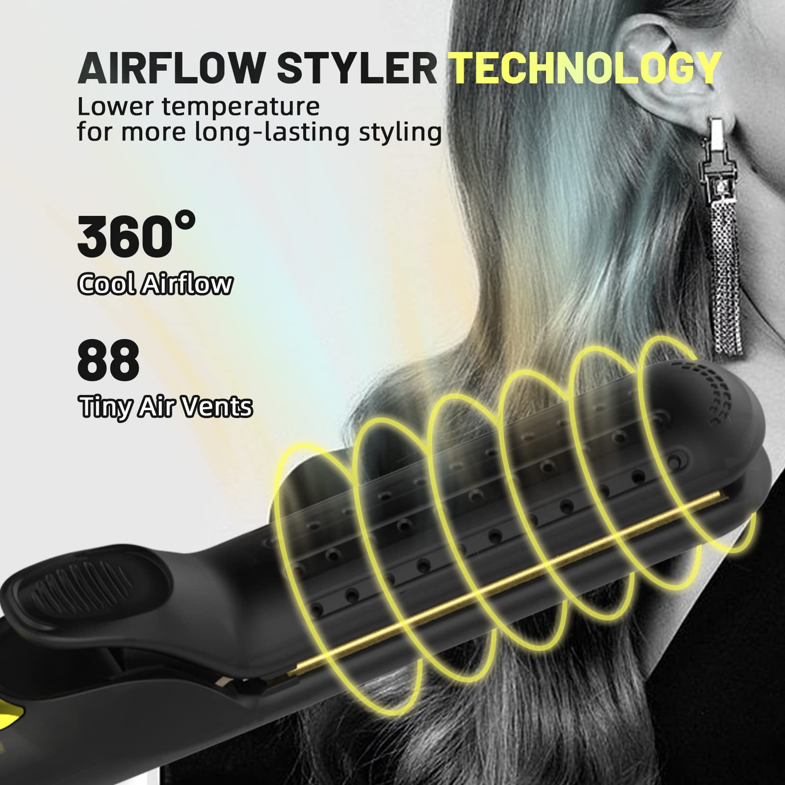 Plancha y rizador de cabello con rizador Airflow Styler de 360° para todos los estilos con salidas de aire de refrigeración