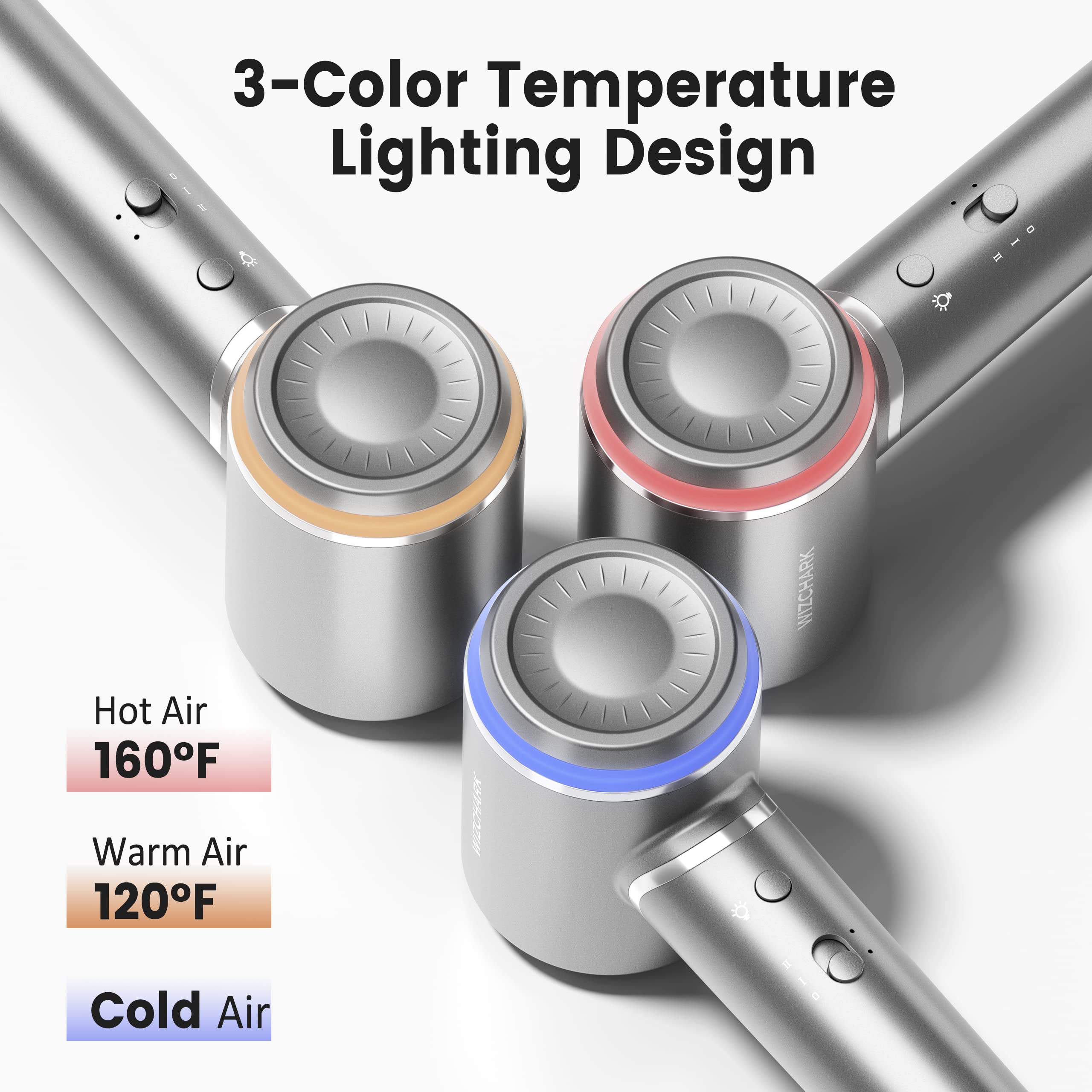 Secador iónico de 3 luces de colores con motor sin escobillas de 110,000 RPM para un secado rápido