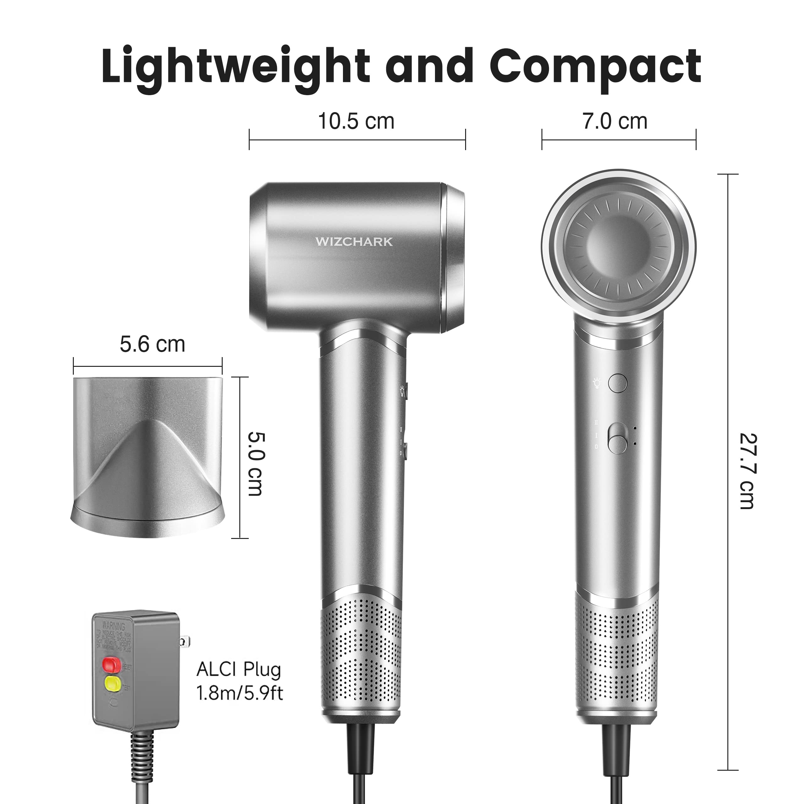 Secador iónico de 3 luces de colores con motor sin escobillas de 110,000 RPM para un secado rápido