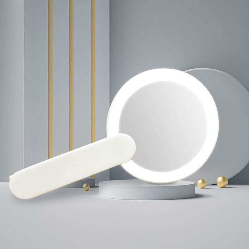 Mini espejo de tocador redondo LED con mango compacto plegable para viaje